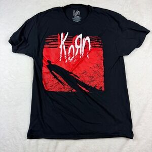 Korn Band T-Shirt Mens Large Black Red Graphic Print Nu Metal Rock Tee